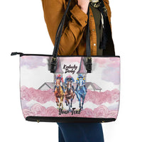 Kentucky Horse Racing Personalized Leather Tote Bag Churchill Downs Roses Pastel Pink