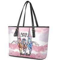 Kentucky Horse Racing Personalized Leather Tote Bag Churchill Downs Roses Pastel Pink