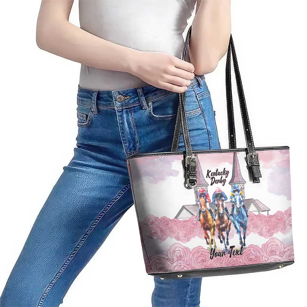 Kentucky Horse Racing Personalized Leather Tote Bag Churchill Downs Roses Pastel Pink