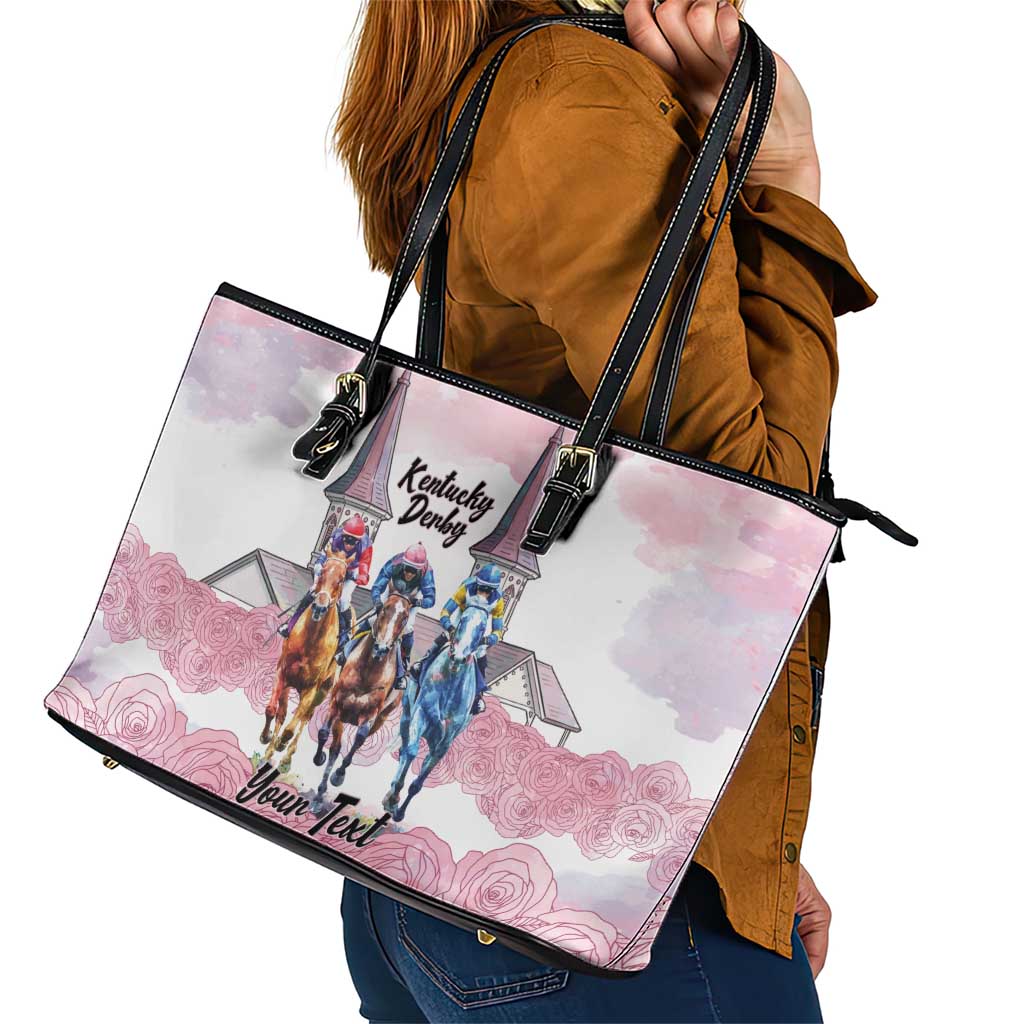 Kentucky Horse Racing Personalized Leather Tote Bag Churchill Downs Roses Pastel Pink