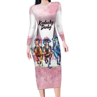Kentucky Horse Racing Personalized Long Sleeve Bodycon Dress Churchill Downs Roses Pastel Pink