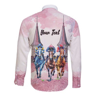 Kentucky Horse Racing Personalized Long Sleeve Button Shirt Churchill Downs Roses Pastel Pink