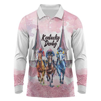 Kentucky Horse Racing Personalized Long Sleeve Polo Shirt Churchill Downs Roses Pastel Pink