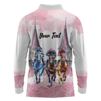Kentucky Horse Racing Personalized Long Sleeve Polo Shirt Churchill Downs Roses Pastel Pink