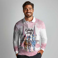 Kentucky Horse Racing Personalized Long Sleeve Polo Shirt Churchill Downs Roses Pastel Pink