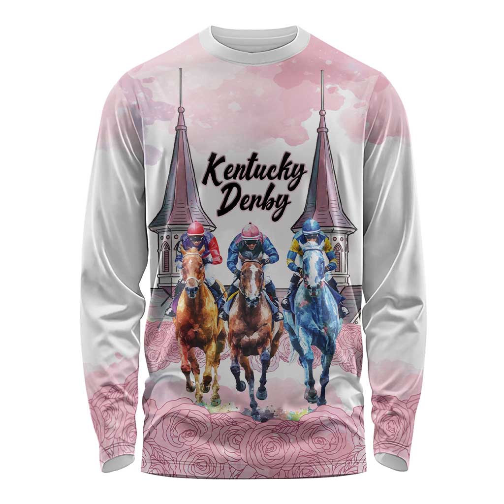 Kentucky Horse Racing Personalized Long Sleeve Shirt Churchill Downs Roses Pastel Pink