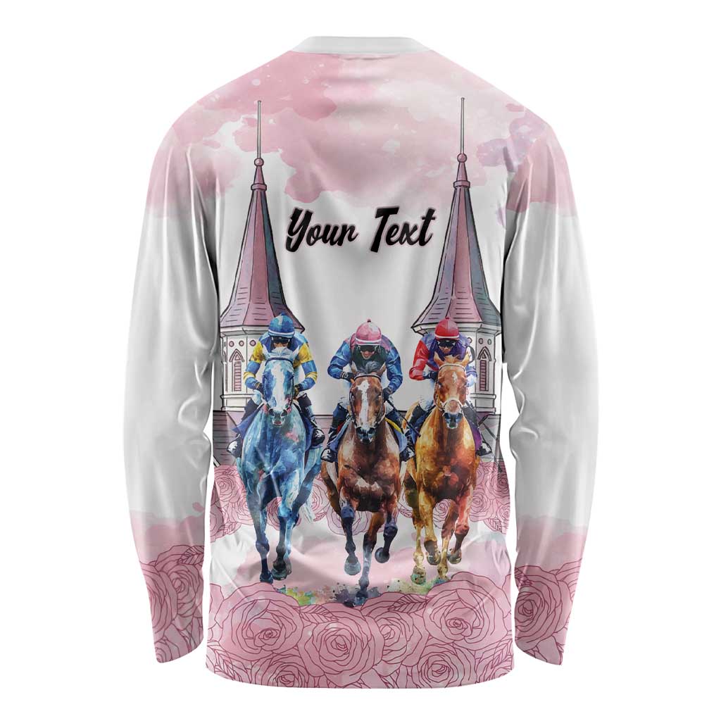 Kentucky Horse Racing Personalized Long Sleeve Shirt Churchill Downs Roses Pastel Pink