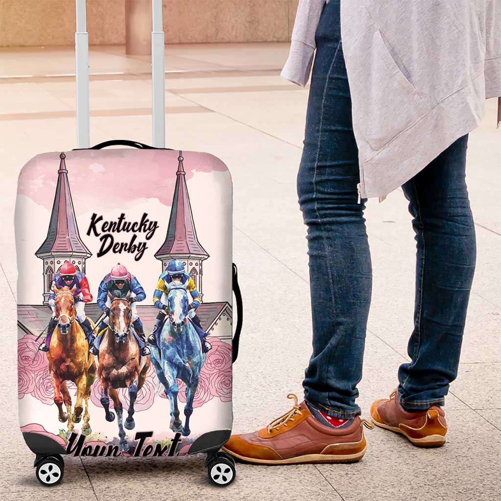 Kentucky Horse Racing Personalized Luggage Cover Churchill Downs Roses Pastel Pink