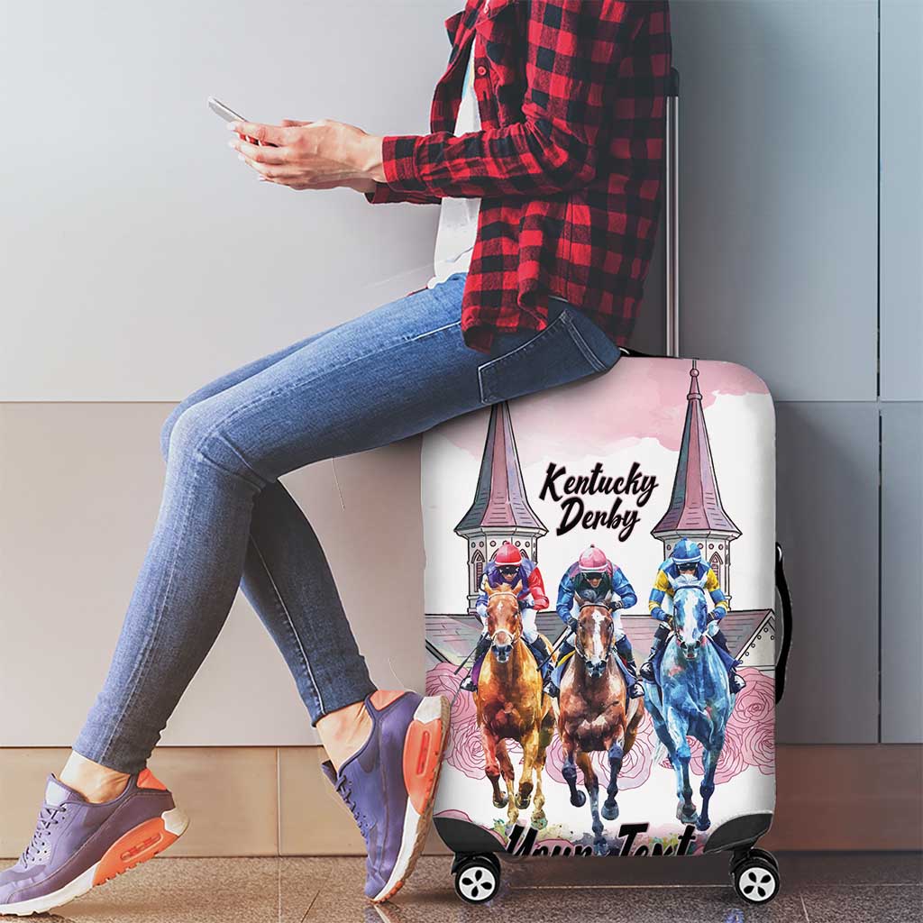 Kentucky Horse Racing Personalized Luggage Cover Churchill Downs Roses Pastel Pink