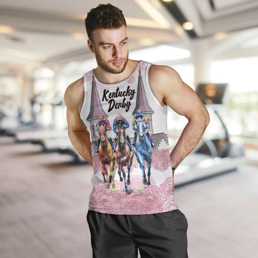 Kentucky Horse Racing Personalized Men Tank Top Churchill Downs Roses Pastel Pink