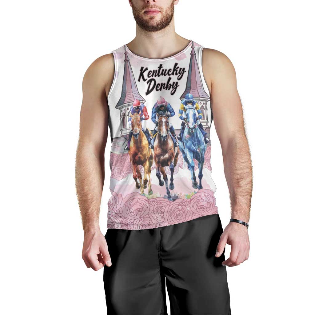 Kentucky Horse Racing Personalized Men Tank Top Churchill Downs Roses Pastel Pink