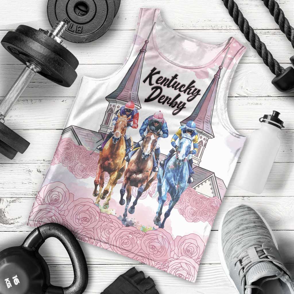 Kentucky Horse Racing Personalized Men Tank Top Churchill Downs Roses Pastel Pink