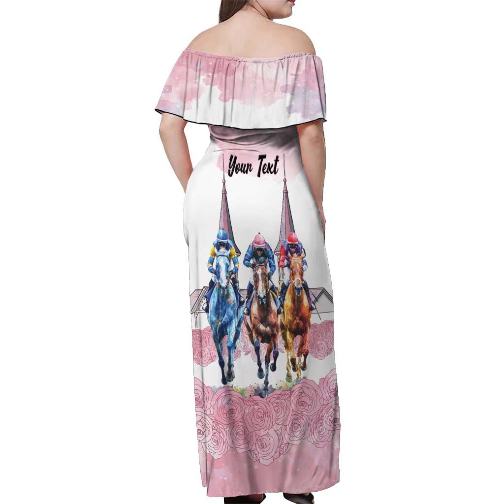 Kentucky Horse Racing Personalized Off Shoulder Maxi Dress Churchill Downs Roses Pastel Pink