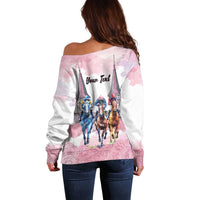 Kentucky Horse Racing Personalized Off Shoulder Sweater Churchill Downs Roses Pastel Pink