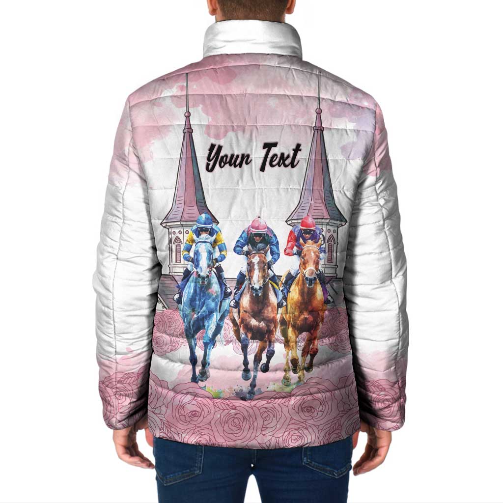 Kentucky Horse Racing Personalized Padded Jacket Churchill Downs Roses Pastel Pink