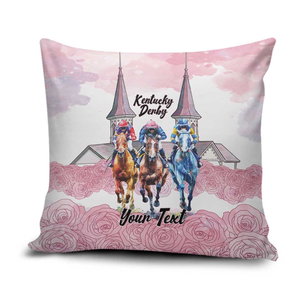 Kentucky Horse Racing Personalized Pillow Cover Churchill Downs Roses Pastel Pink