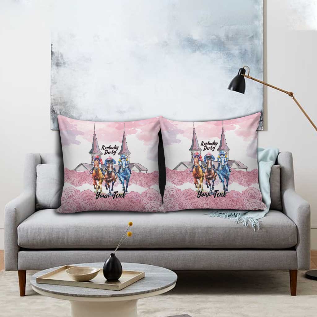 Kentucky Horse Racing Personalized Pillow Cover Churchill Downs Roses Pastel Pink