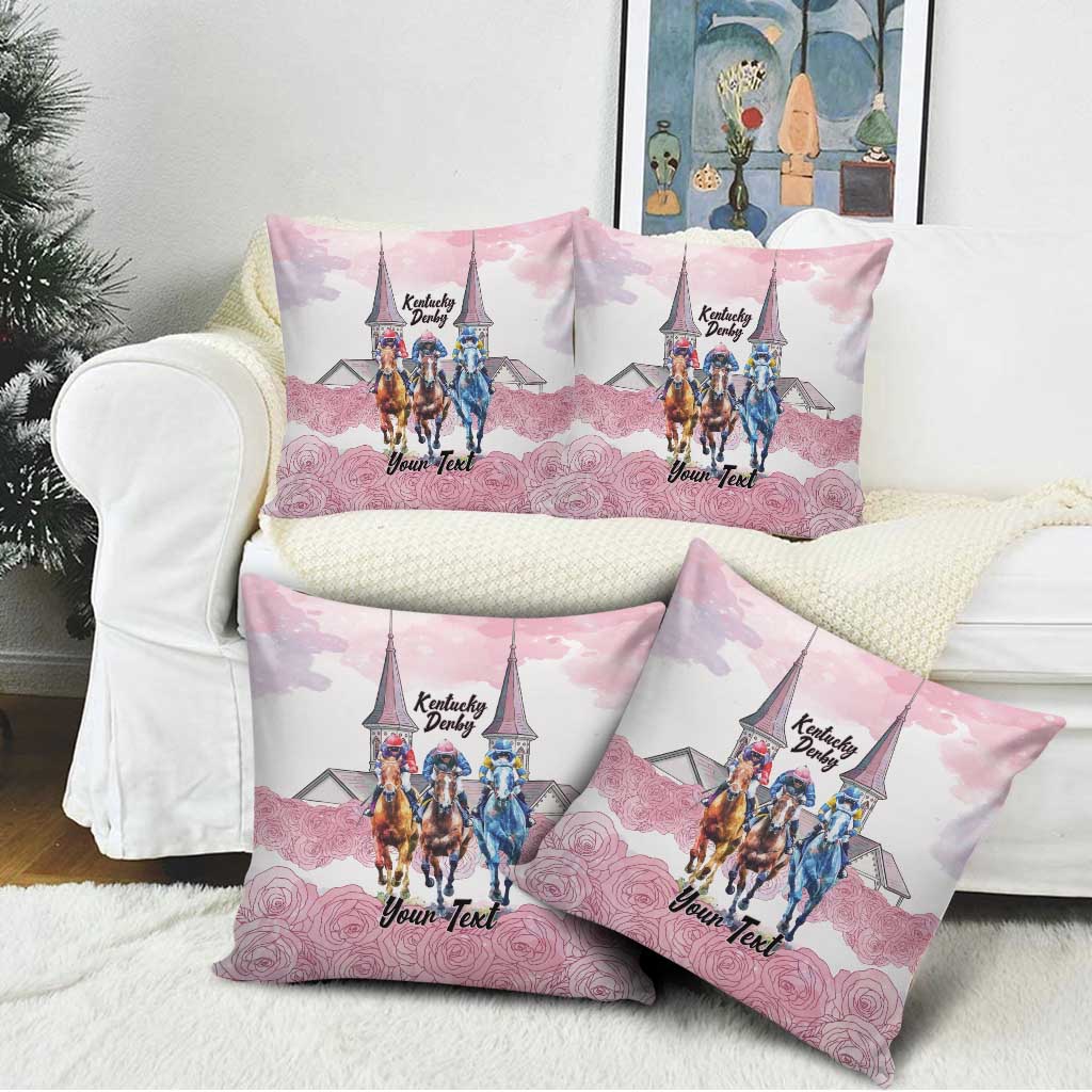 Kentucky Horse Racing Personalized Pillow Cover Churchill Downs Roses Pastel Pink