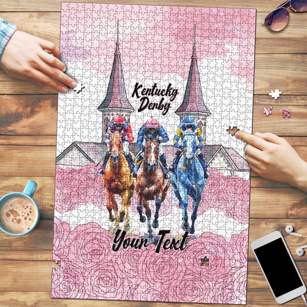 Kentucky Horse Racing Personalized Puzzle Churchill Downs Roses Pastel Pink