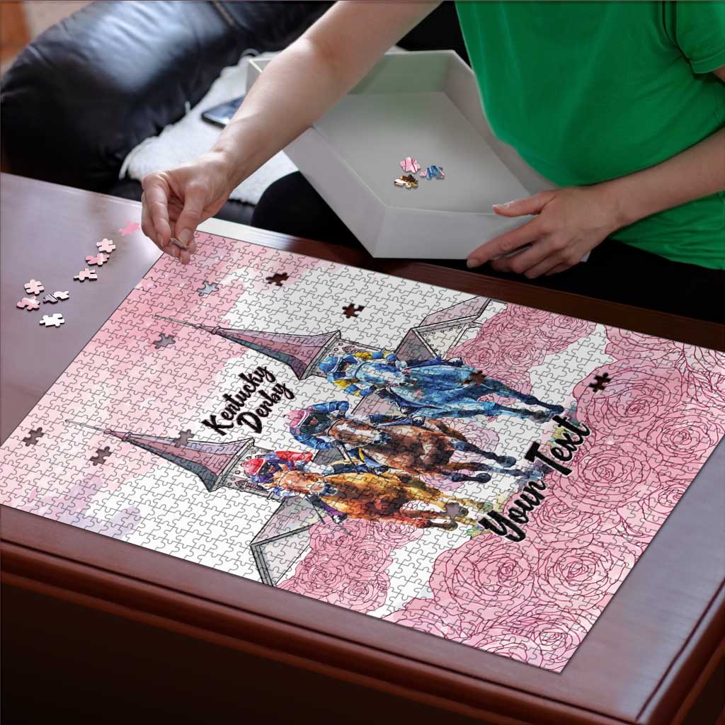 Kentucky Horse Racing Personalized Puzzle Churchill Downs Roses Pastel Pink