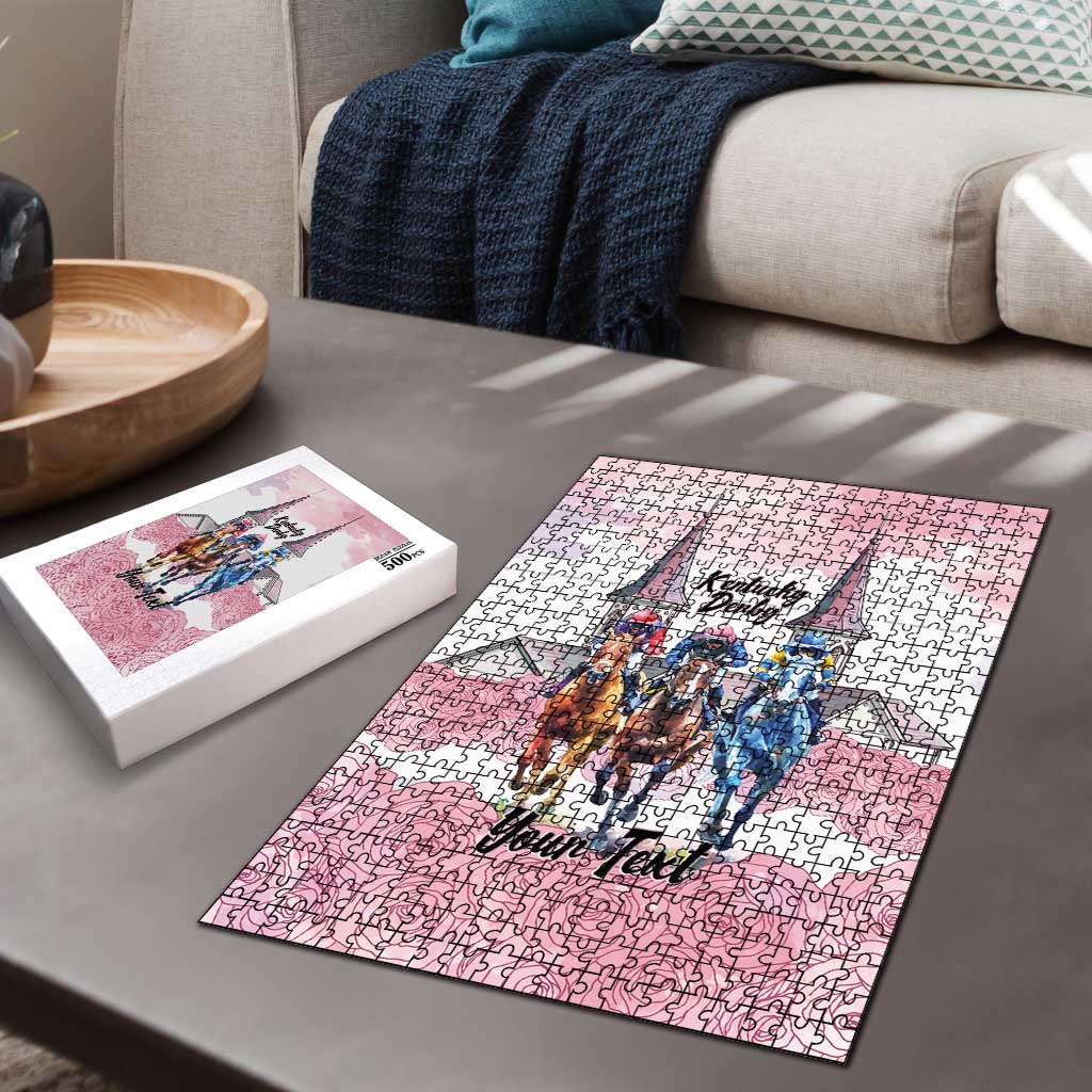 Kentucky Horse Racing Personalized Puzzle Churchill Downs Roses Pastel Pink