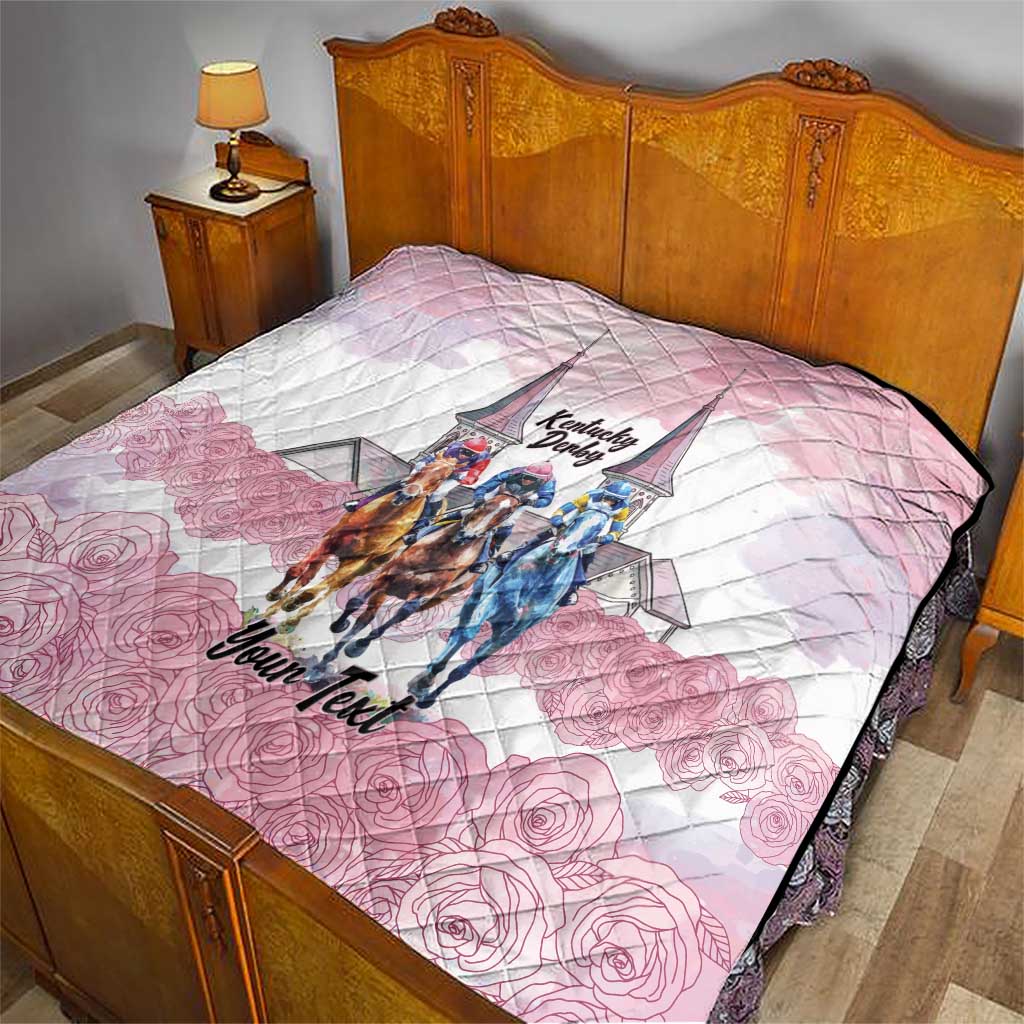 Kentucky Horse Racing Personalized Quilt Churchill Downs Roses Pastel Pink