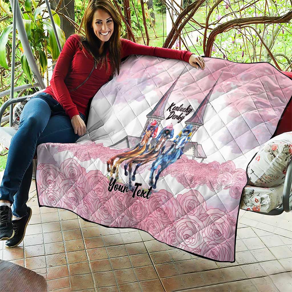 Kentucky Horse Racing Personalized Quilt Churchill Downs Roses Pastel Pink
