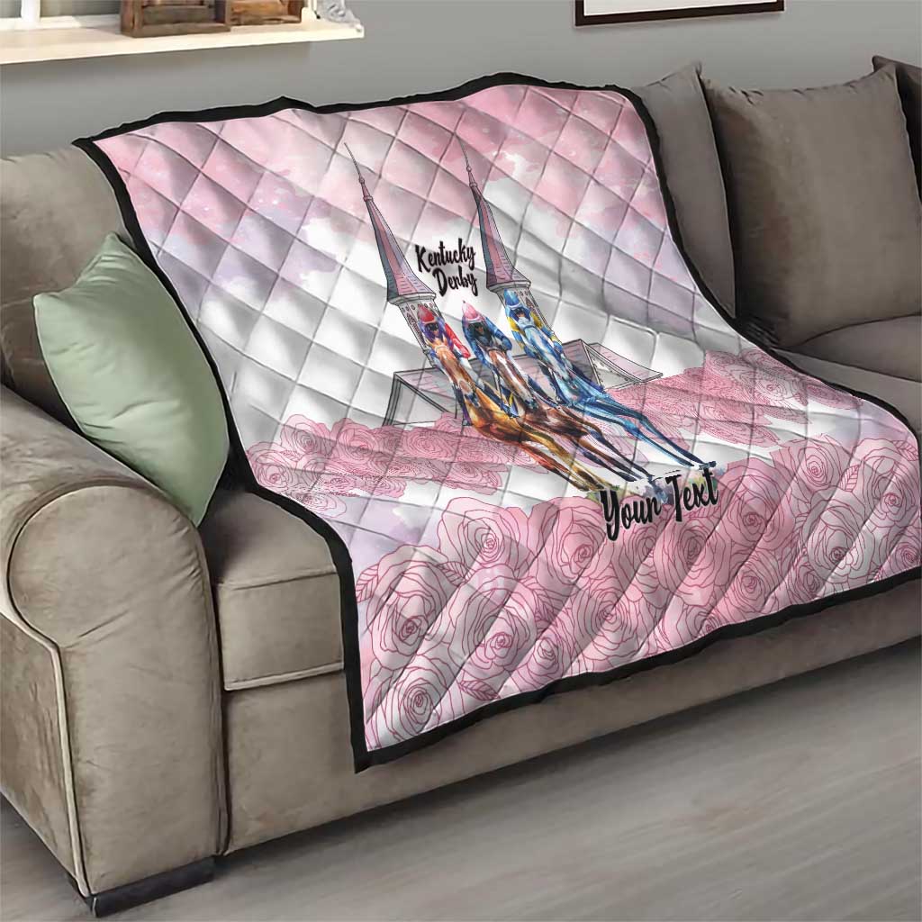 Kentucky Horse Racing Personalized Quilt Churchill Downs Roses Pastel Pink