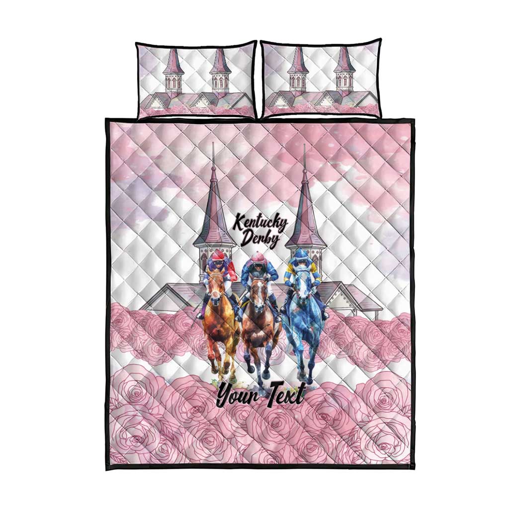 Kentucky Horse Racing Personalized Quilt Bed Set Churchill Downs Roses Pastel Pink