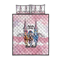 Kentucky Horse Racing Personalized Quilt Bed Set Churchill Downs Roses Pastel Pink