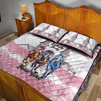 Kentucky Horse Racing Personalized Quilt Bed Set Churchill Downs Roses Pastel Pink