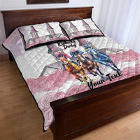 Kentucky Horse Racing Personalized Quilt Bed Set Churchill Downs Roses Pastel Pink