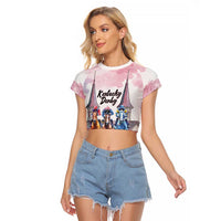 Kentucky Horse Racing Personalized Raglan Cropped T Shirt Churchill Downs Roses Pastel Pink