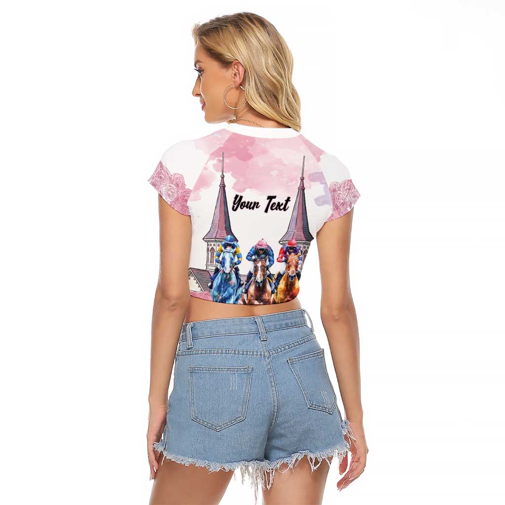Kentucky Horse Racing Personalized Raglan Cropped T Shirt Churchill Downs Roses Pastel Pink