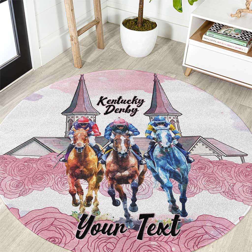 Kentucky Horse Racing Personalized Round Carpet Churchill Downs Roses Pastel Pink