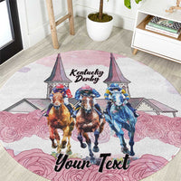 Kentucky Horse Racing Personalized Round Carpet Churchill Downs Roses Pastel Pink