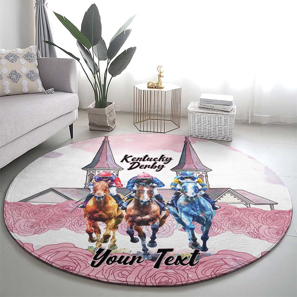 Kentucky Horse Racing Personalized Round Carpet Churchill Downs Roses Pastel Pink