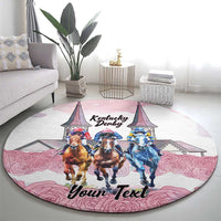Kentucky Horse Racing Personalized Round Carpet Churchill Downs Roses Pastel Pink