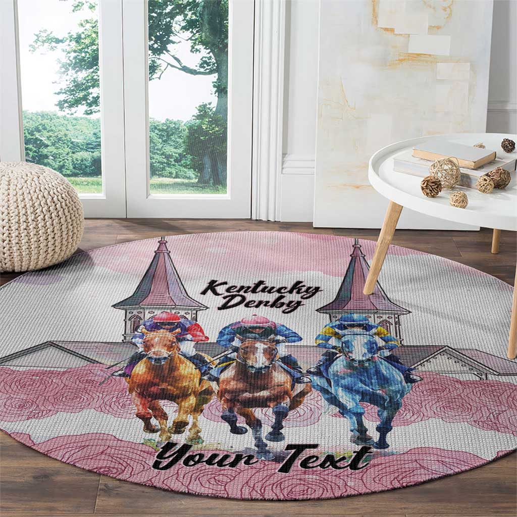 Kentucky Horse Racing Personalized Round Carpet Churchill Downs Roses Pastel Pink