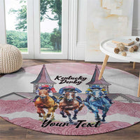 Kentucky Horse Racing Personalized Round Carpet Churchill Downs Roses Pastel Pink