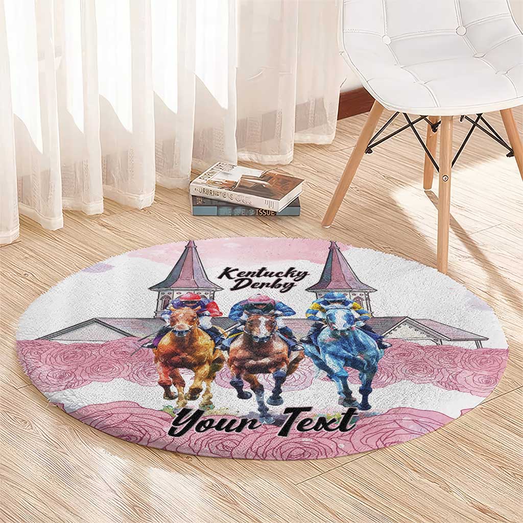 Kentucky Horse Racing Personalized Round Carpet Churchill Downs Roses Pastel Pink