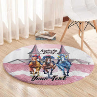 Kentucky Horse Racing Personalized Round Carpet Churchill Downs Roses Pastel Pink