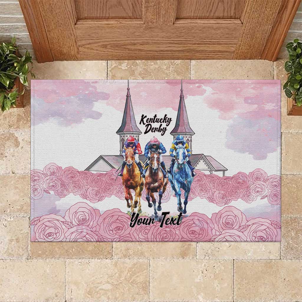 Kentucky Horse Racing Personalized Rubber Doormat Churchill Downs Roses Pastel Pink