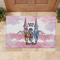 Kentucky Horse Racing Personalized Rubber Doormat Churchill Downs Roses Pastel Pink