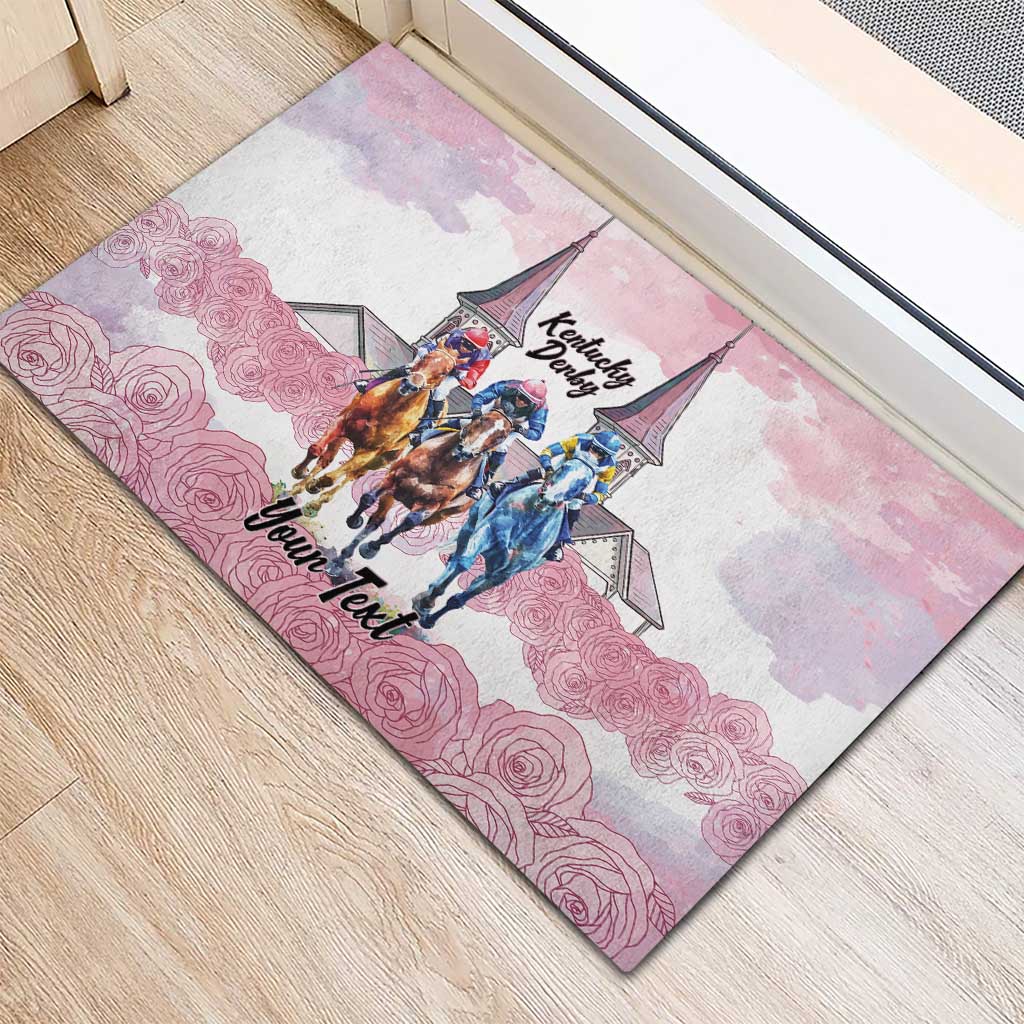 Kentucky Horse Racing Personalized Rubber Doormat Churchill Downs Roses Pastel Pink
