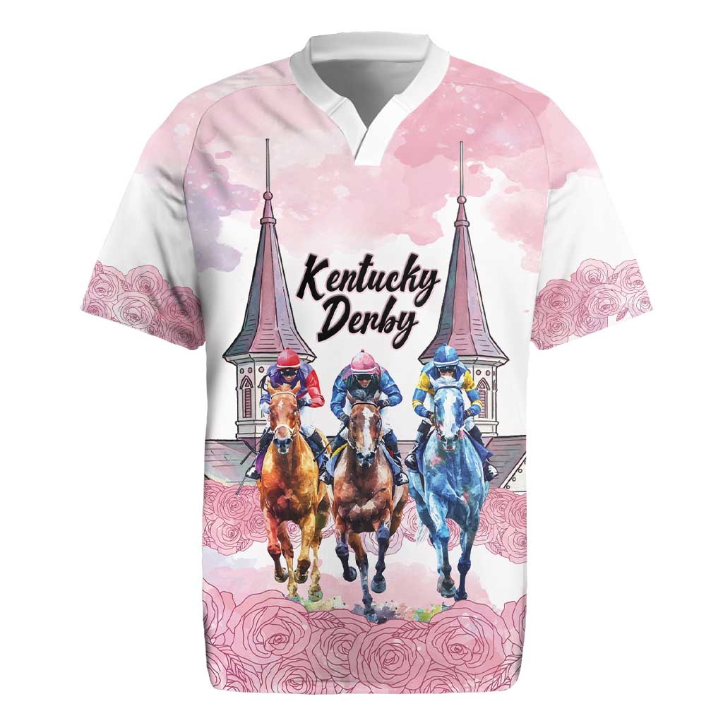 Kentucky Horse Racing Personalized Rugby Jersey Churchill Downs Roses Pastel Pink