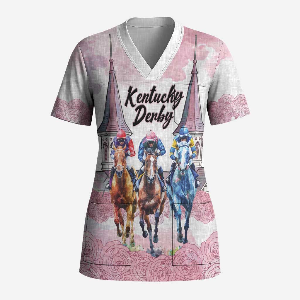 Kentucky Horse Racing Personalized Scrub Top Churchill Downs Roses Pastel Pink