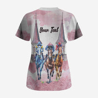 Kentucky Horse Racing Personalized Scrub Top Churchill Downs Roses Pastel Pink