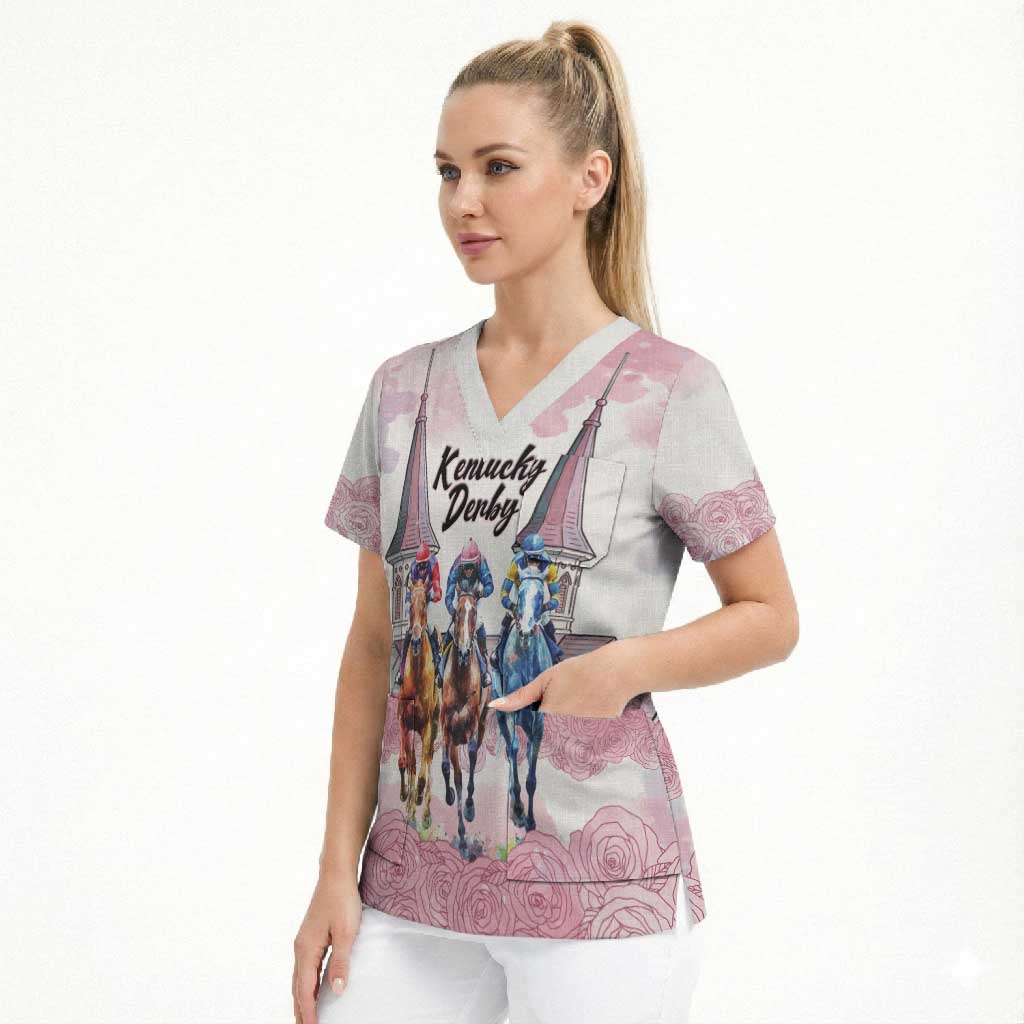 Kentucky Horse Racing Personalized Scrub Top Churchill Downs Roses Pastel Pink