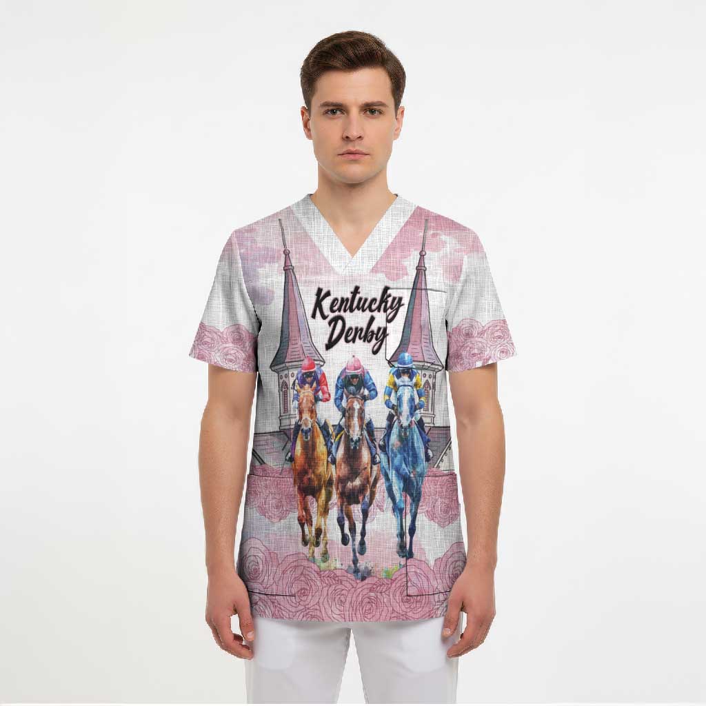 Kentucky Horse Racing Personalized Scrub Top Churchill Downs Roses Pastel Pink